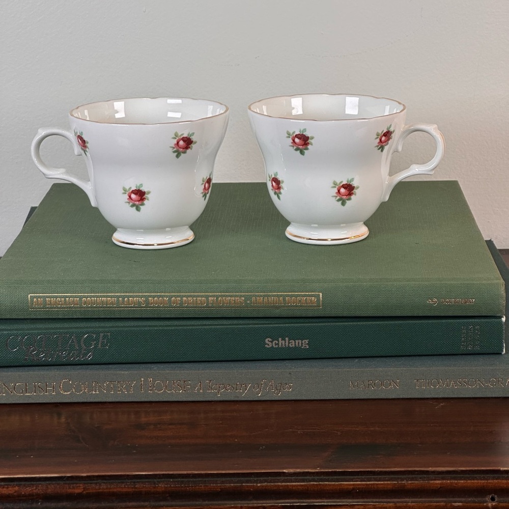 Vintage England Tea Cups Coffee Floral Gold Crown Trent China English Porcelain